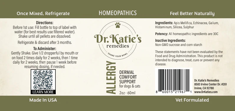 Allergy - Dr. Katie’s Remedies 2 oz Tincture for Dogs & Cats (Dermal Comfort & Itch Support)