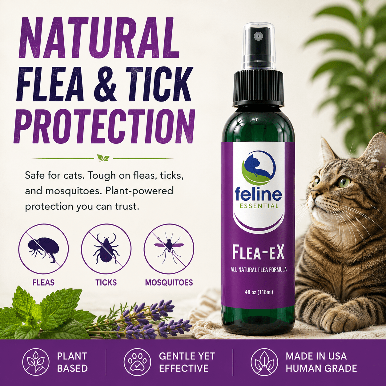 Flea-eX Natural Flea & Tick Spray for Cats (& Dogs) - Wild Wellness Pet