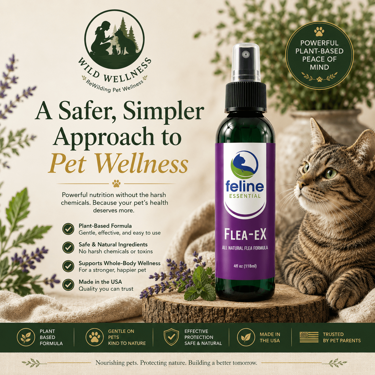 Flea-eX Natural Flea & Tick Spray for Cats (& Dogs) - Wild Wellness Pet