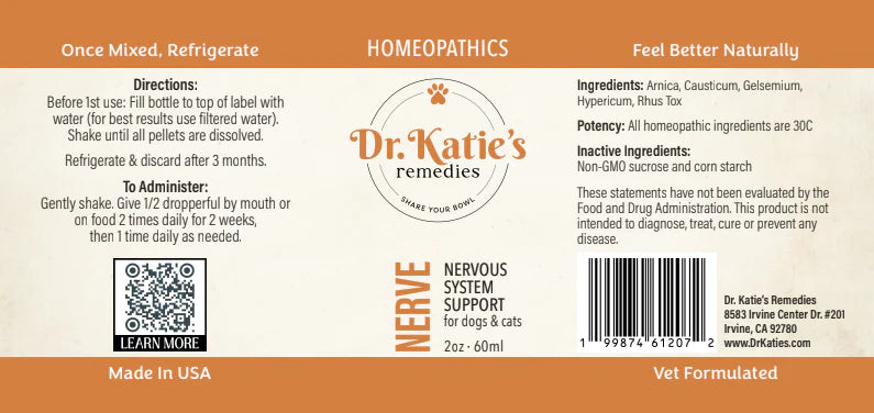 Nerve - Dr. Katie’s Remedies 2 oz Tincture for Dogs & Cats (Nervous System Support)