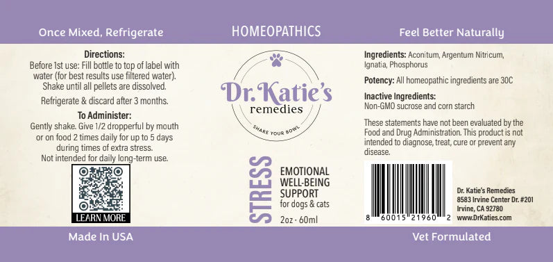 Stress - Dr. Katie’s Remedies 2 oz Tincture for Dogs & Cats (Emotional Well‑Being Support)