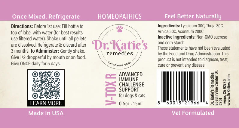 V‑Tox R - Dr. Katie’s Remedies 0.5 oz (Advanced Rabies Vaccine Support for Dogs & Cats)