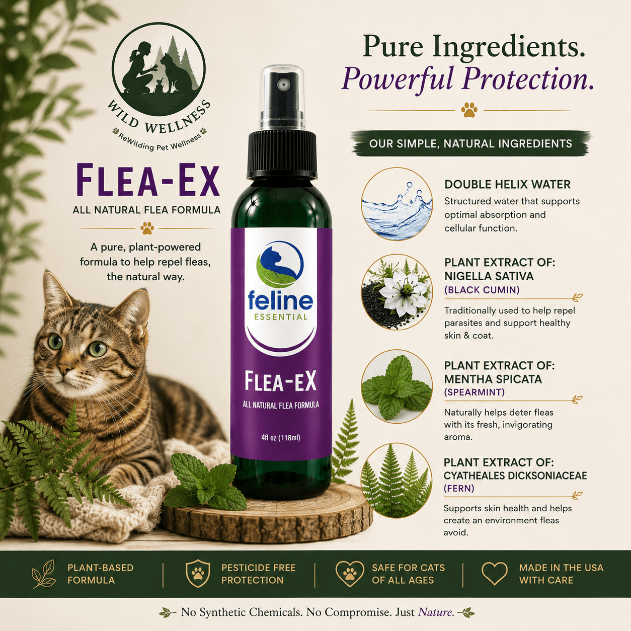 Flea-eX Natural Flea & Tick Spray for Cats (& Dogs) - Wild Wellness Pet