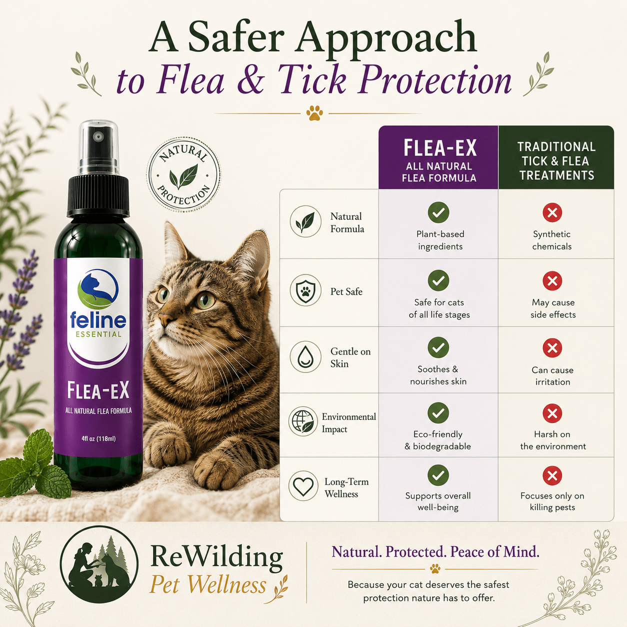 Flea-eX Natural Flea & Tick Spray for Cats (& Dogs) - Wild Wellness Pet